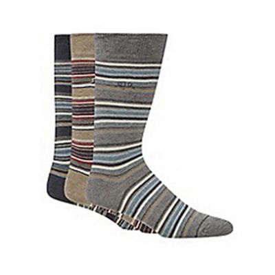 Designer pack of three blue cotton blend striped socks